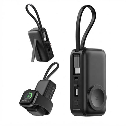 3-in-1 5000mAh Portable Charger with Built-in USB-C Cable | Mini Power Bank for Apple Watch
