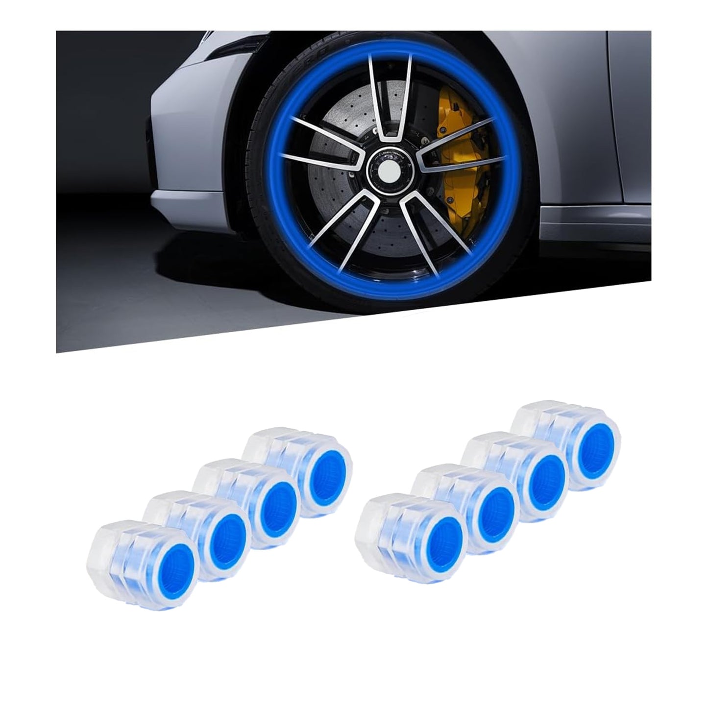 8PCS Fluorescent Tire Valve Stem Caps, Tire Valve Covers, Luminous Auto Wheel Air Valve Caps