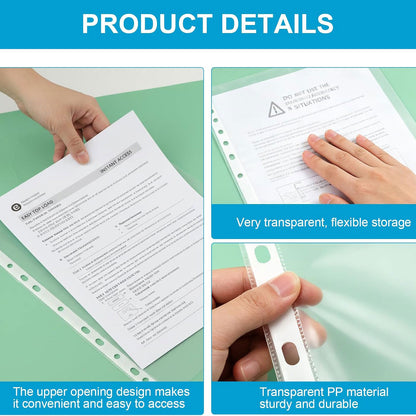 10Pcs A4 Punched Pocket, Clear Document Folder Waterproof File Pouch
