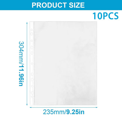 10Pcs A4 Punched Pocket, Clear Document Folder Waterproof File Pouch