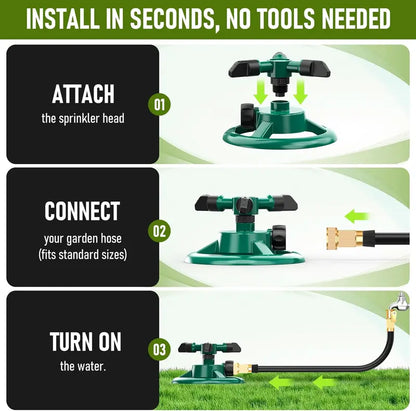 360° Rotating Lawn Sprinkler, Automatic Garden Water Sprinkler with 3 Nozzles