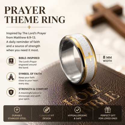 Prayer Stainless Steel Ring | 316L, Lord's Prayer Rotatable Ring
