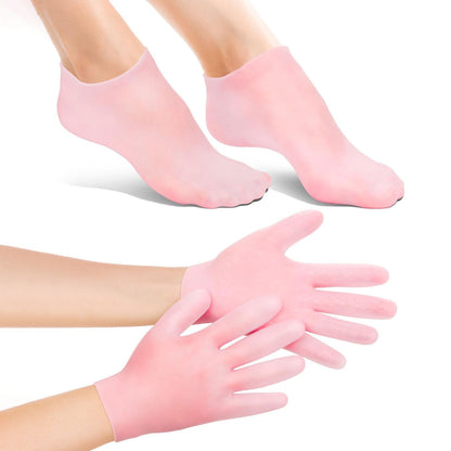 2 Pairs Silicone Moisturizing Glove Socks Set Anti Slip Soft Spa Gel Socks