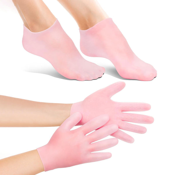 2 Pairs Silicone Moisturizing Glove Socks Set Anti Slip Soft Spa Gel Socks
