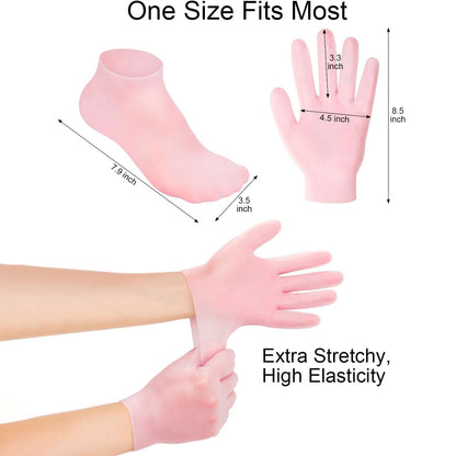 2 Pairs Silicone Moisturizing Glove Socks Set Anti Slip Soft Spa Gel Socks