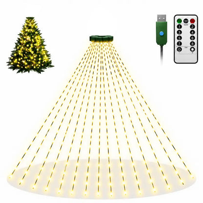 Cascade Christmas Tree String Lights, Remote-Controlled USB-Powered Waterfall Fairy Lights 2 meters, 280 LEDs