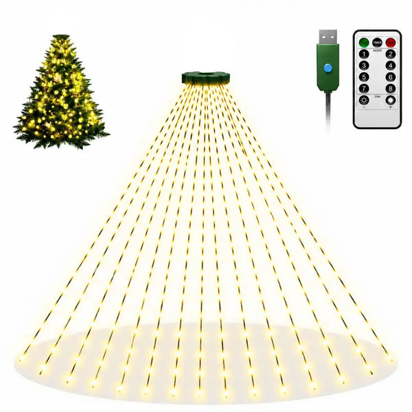 Cascade Christmas Tree String Lights, Remote-Controlled USB-Powered Waterfall Fairy Lights 2 meters, 280 LEDs