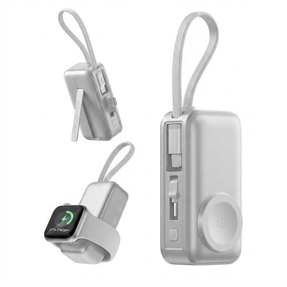 3-in-1 5000mAh Portable Charger with Built-in USB-C Cable | Mini Power Bank for Apple Watch