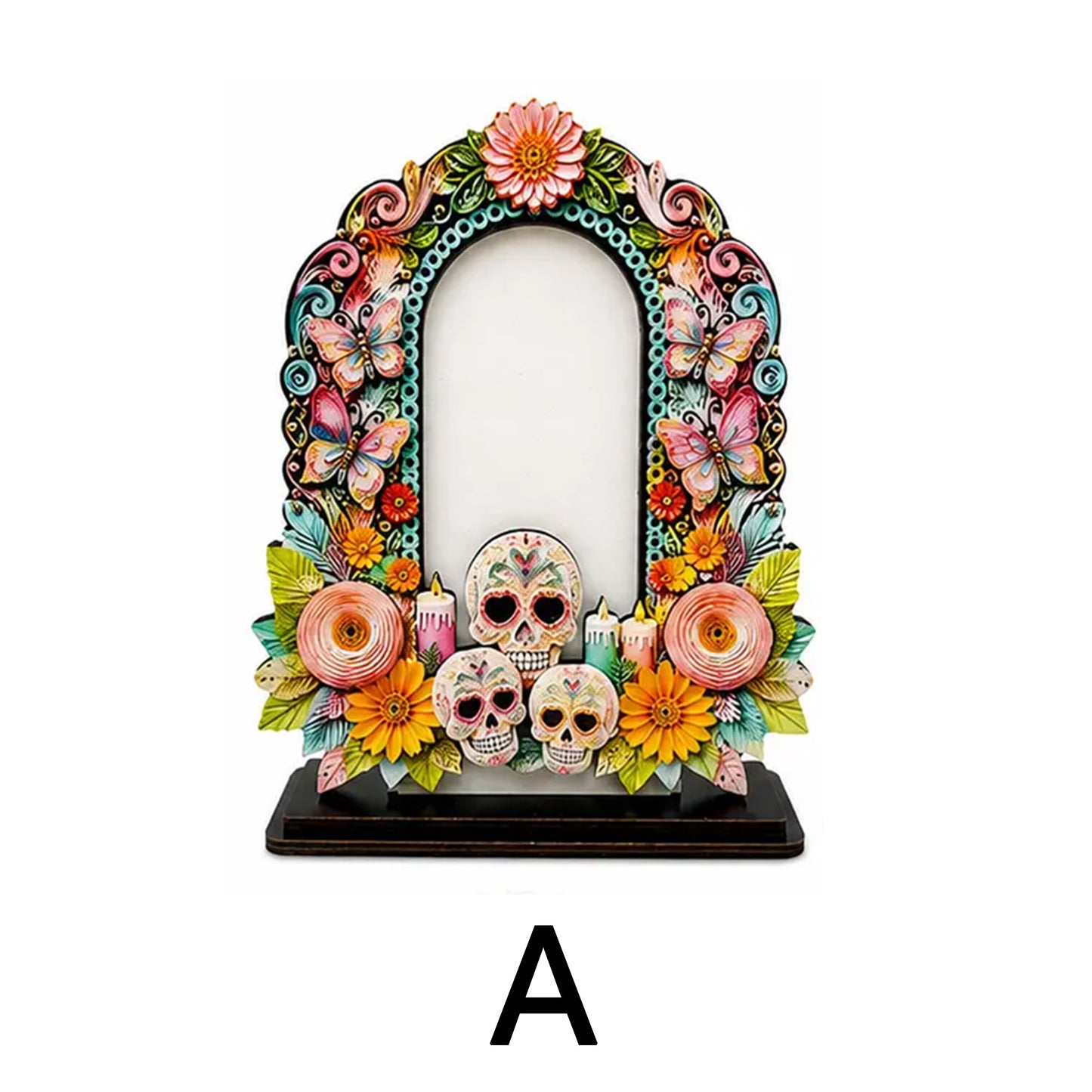 Día de los Muertos Wooden Picture Frame, Mexican Day of the Dead Tabletop Decor