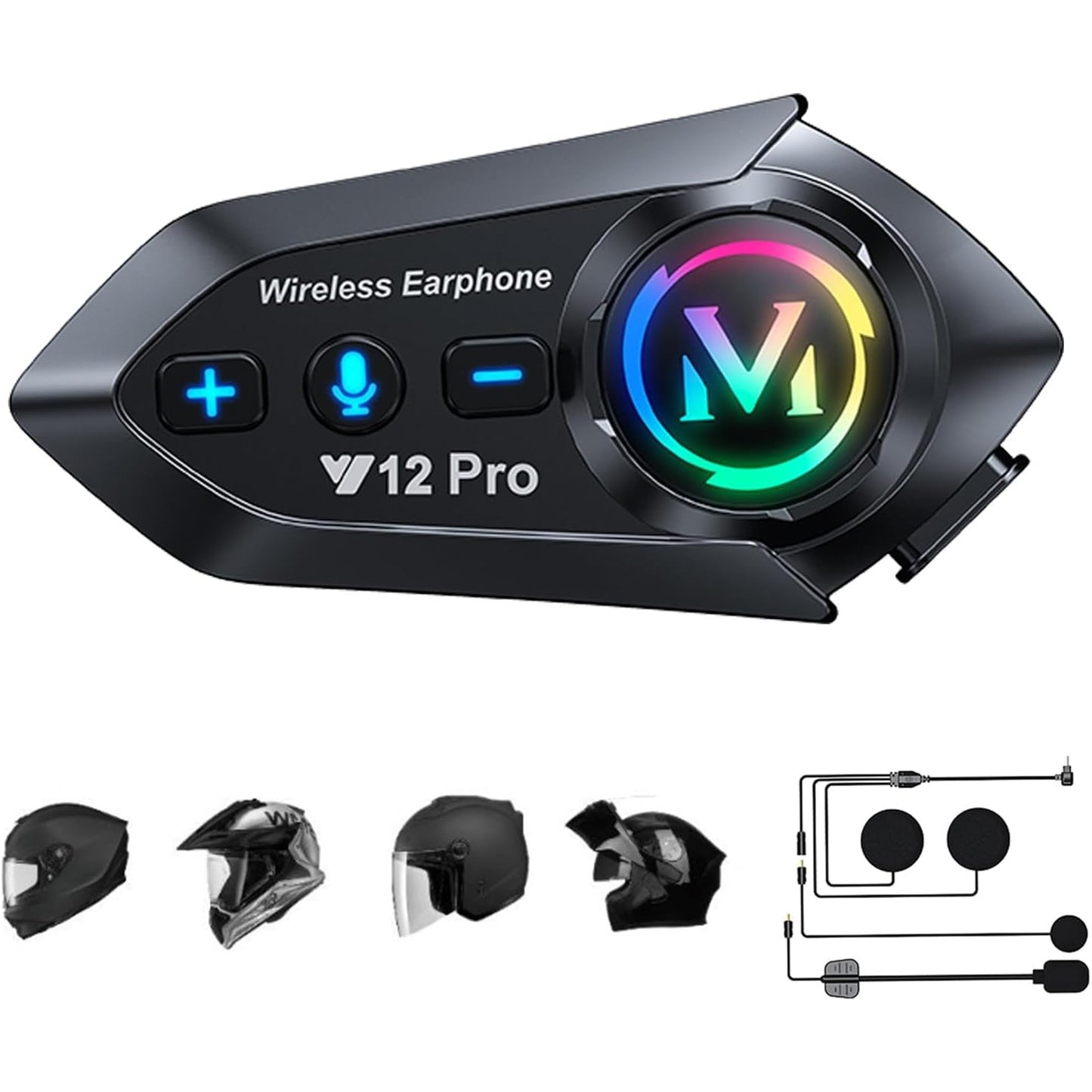 Y12Pro Motorcycle Intercom Helmet Bluetooth 5.4 Headset with 2-in-1 Mic IP56 Waterproof