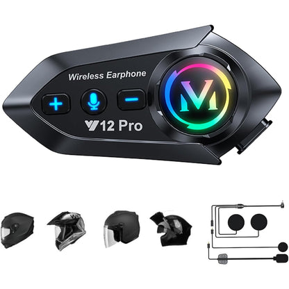 Y12Pro Motorcycle Intercom Helmet Bluetooth 5.4 Headset with 2-in-1 Mic IP56 Waterproof