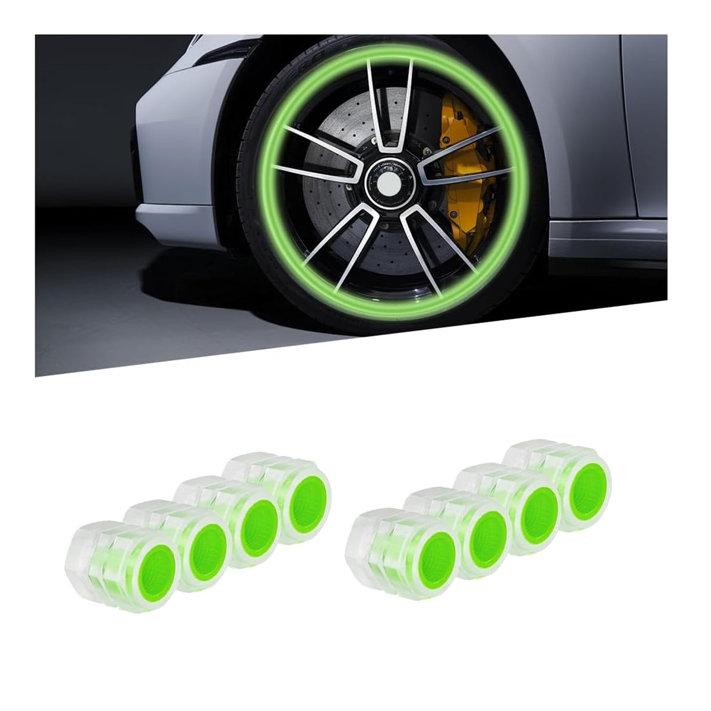 8PCS Fluorescent Tire Valve Stem Caps, Tire Valve Covers, Luminous Auto Wheel Air Valve Caps