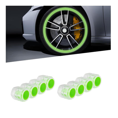 8PCS Fluorescent Tire Valve Stem Caps, Tire Valve Covers, Luminous Auto Wheel Air Valve Caps