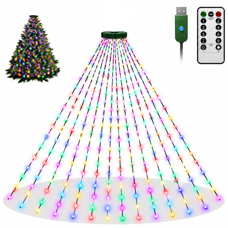 Cascade Christmas Tree String Lights, Remote-Controlled USB-Powered Waterfall Fairy Lights 2 meters, 280 LEDs