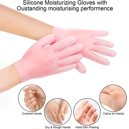 2 Pairs Silicone Moisturizing Glove Socks Set Anti Slip Soft Spa Gel Socks