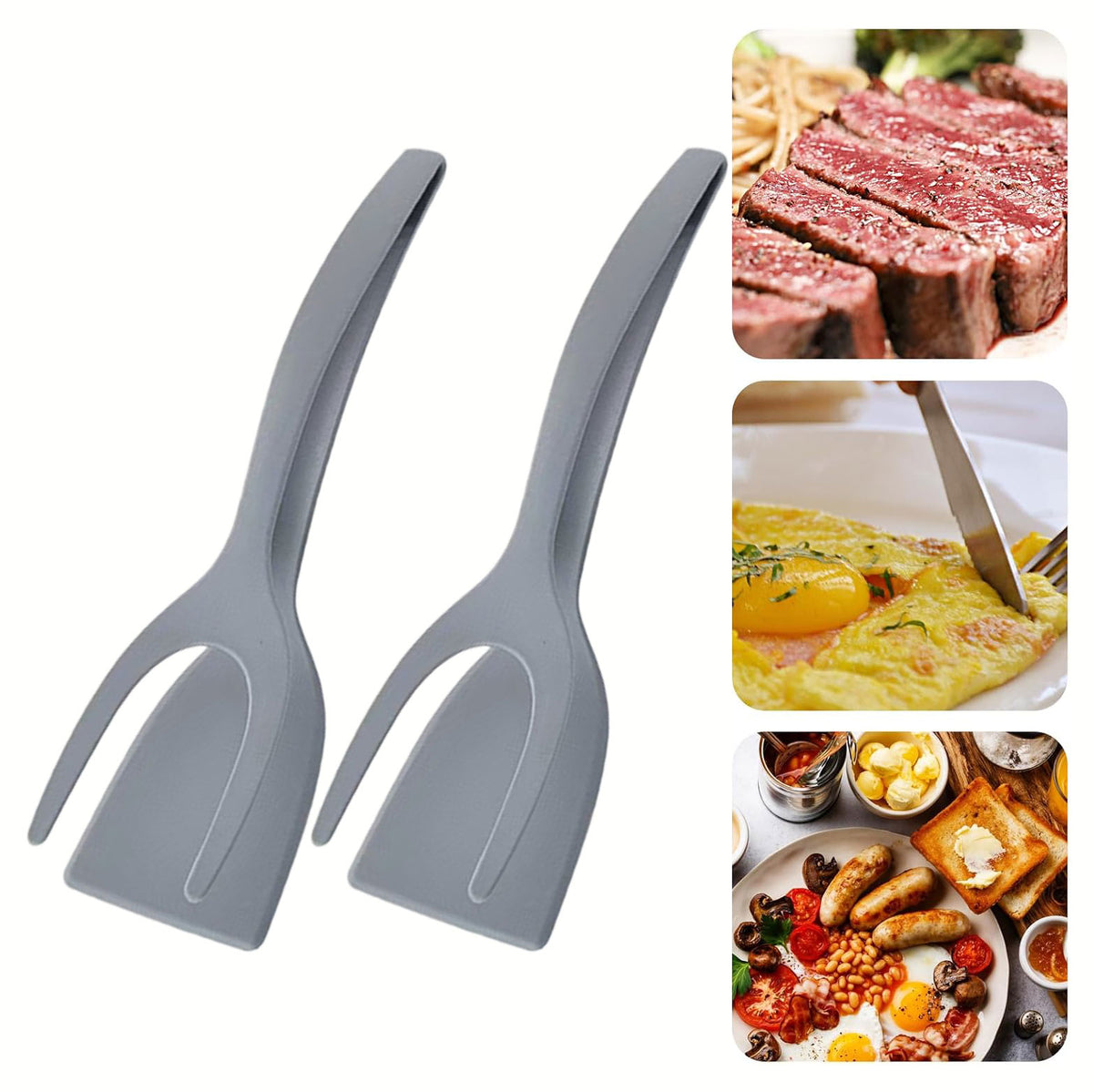 2 Pack 2 in 1 Grip and Flip Spatula Tongs