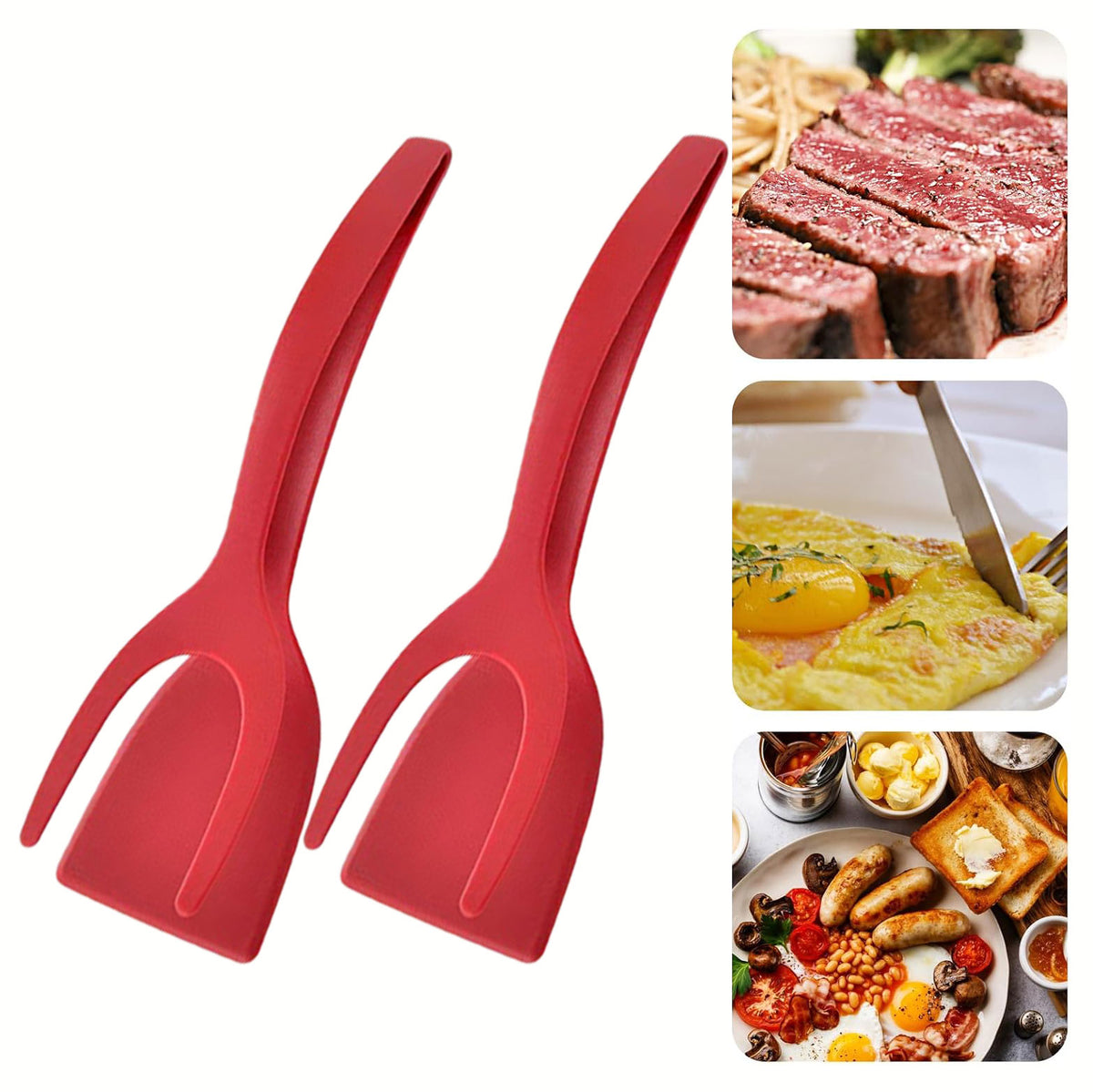 2 Pack 2 in 1 Grip and Flip Spatula Tongs