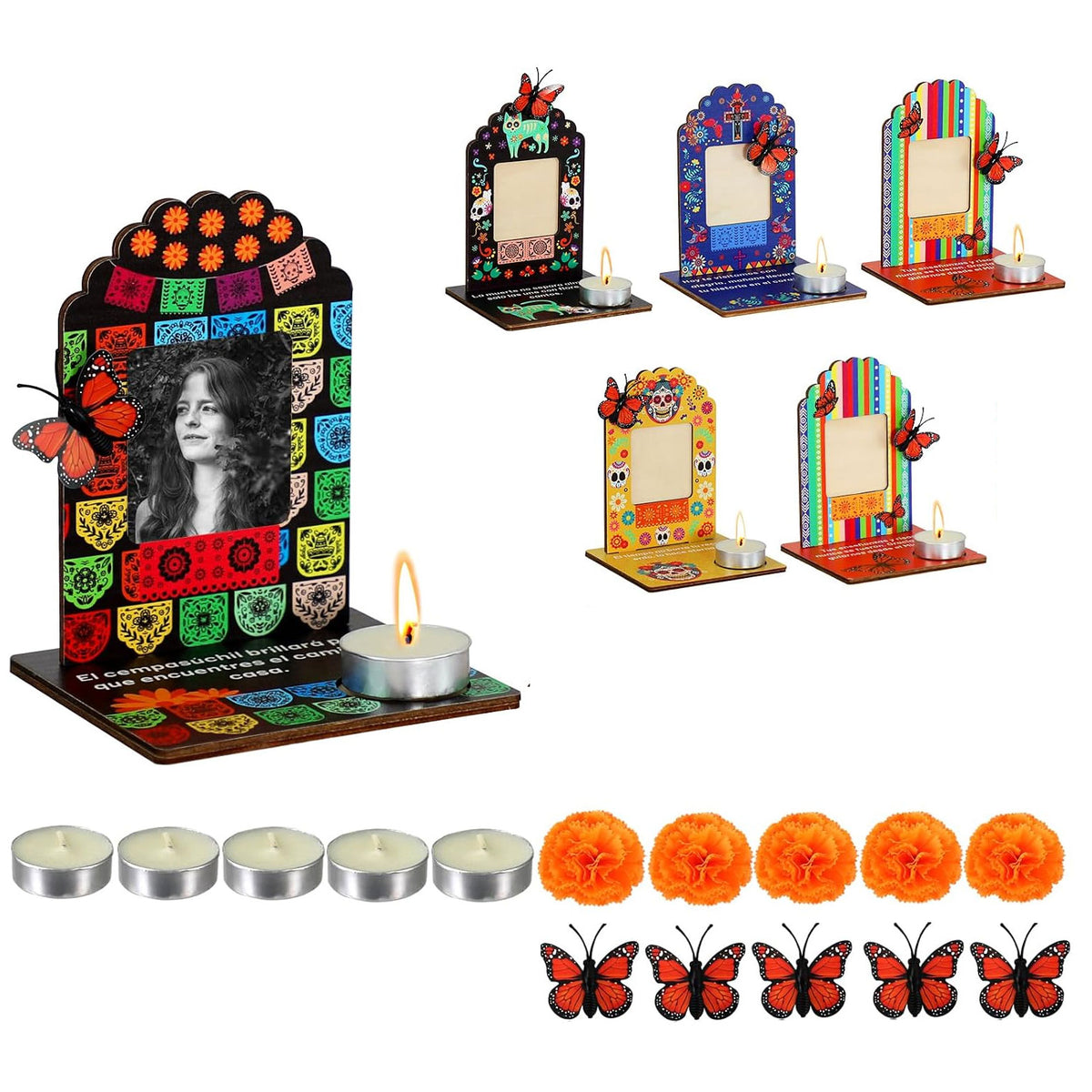5Pcs Dia De Los Muertos Decorations Picture Frames Kit-Day of the Dead Ofrenda Altar