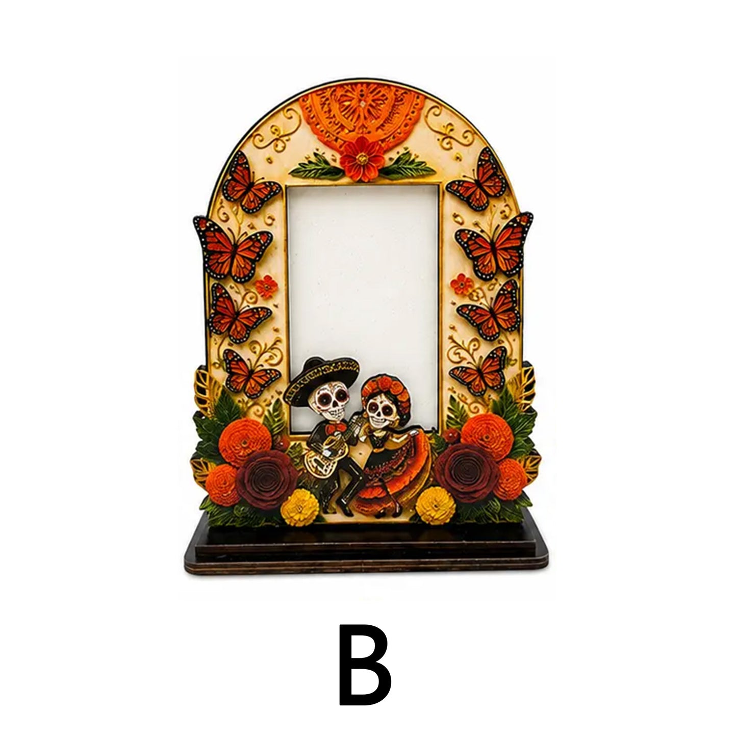 Día de los Muertos Wooden Picture Frame, Mexican Day of the Dead Tabletop Decor