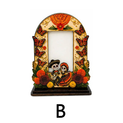 Día de los Muertos Wooden Picture Frame, Mexican Day of the Dead Tabletop Decor