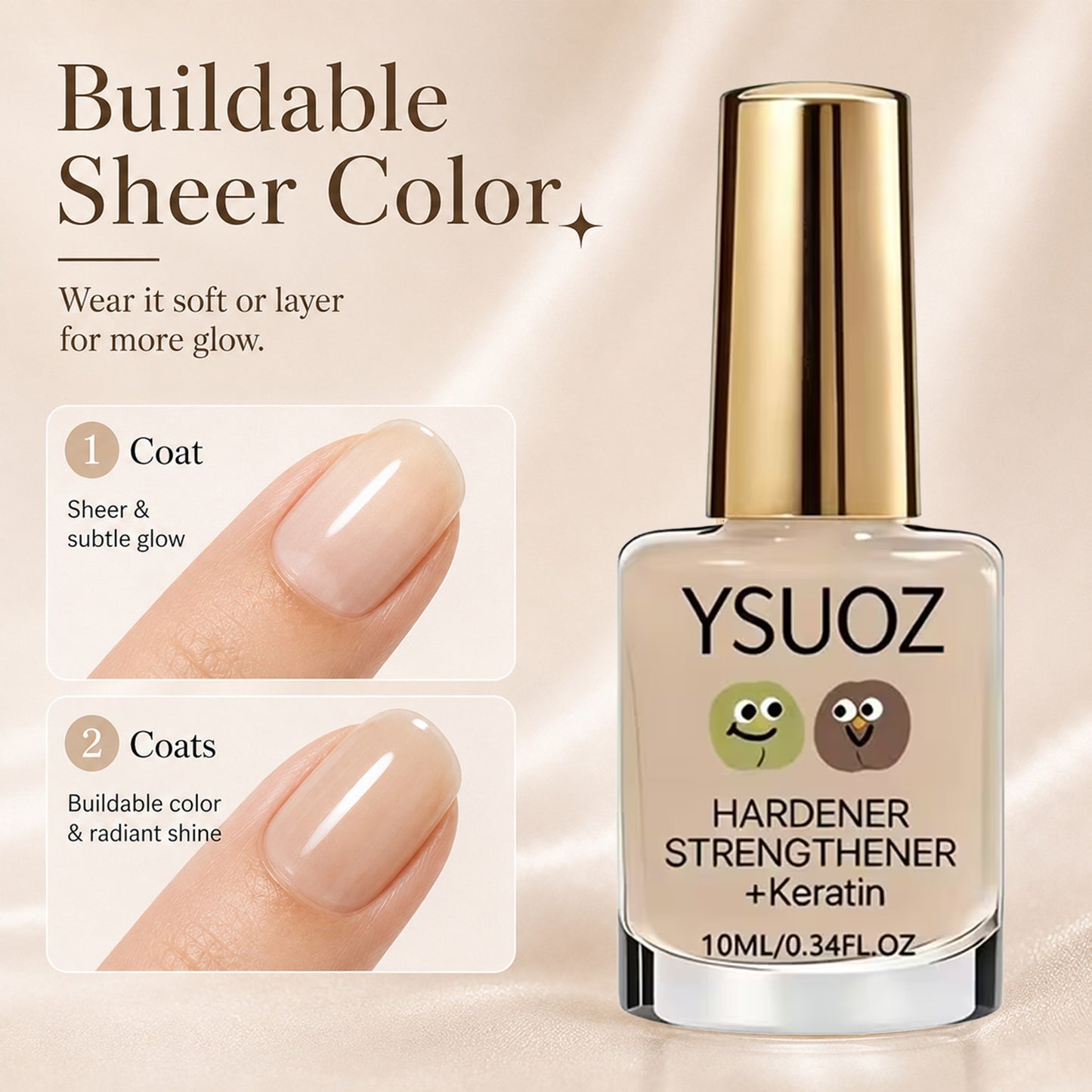 2Pcs Nude Nail Strengthener with Vitamin E improves nail surface and protects brittle nails