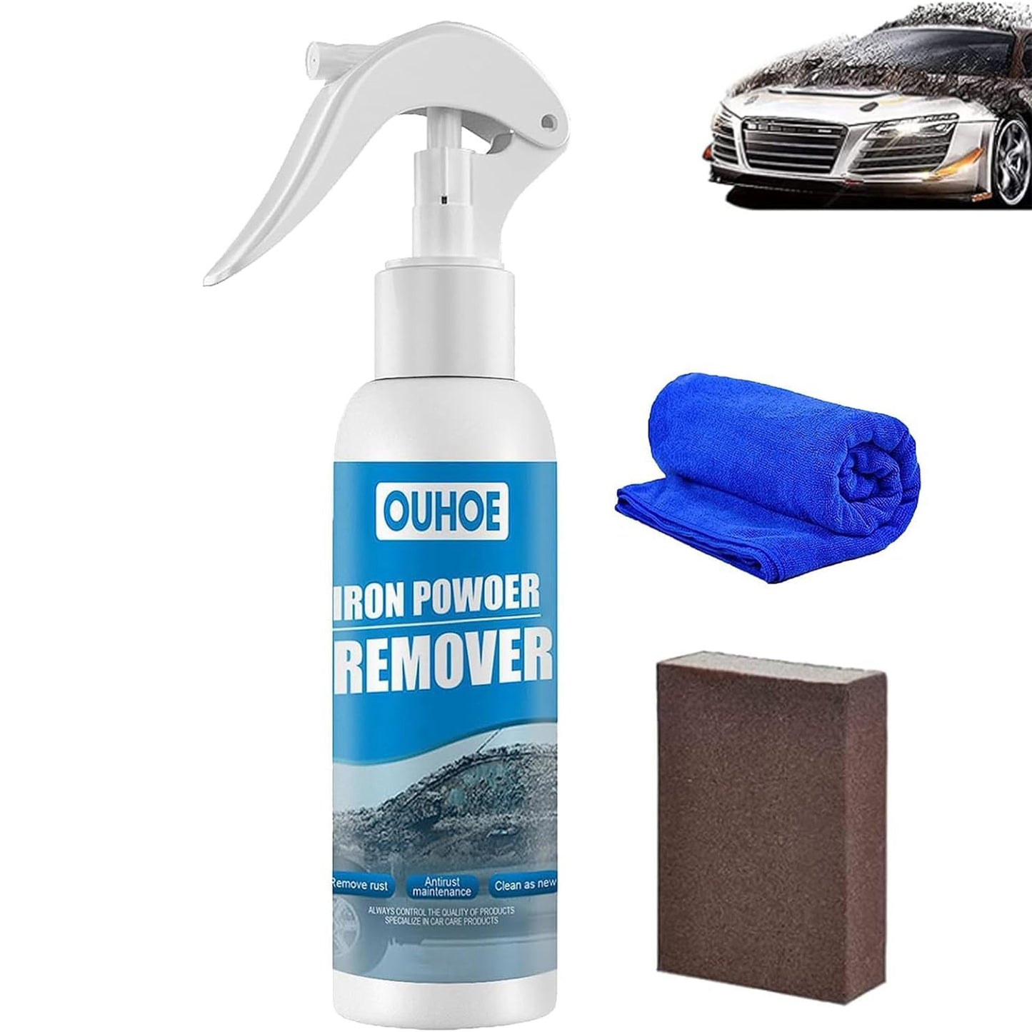 Car Rust Removal Spray Safe Instant With Sponge Towel