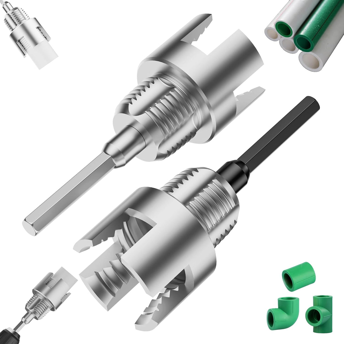 ２PCS Plastic Pvc Pipe Threader Set - 1/2" 3/4" Pipe Thread Cutting Tool, Primary