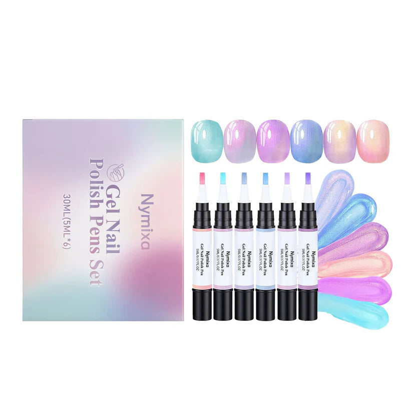 6 Colors Gel Nail Polish Pens, One Step Quick Dry UV Gel Nail Polish Set