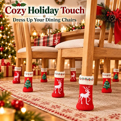 8Pcs Christmas Chair Leg Socks with Felt Pads, Floor Protectors