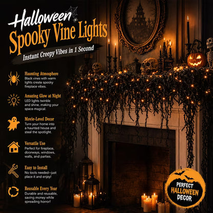 Spooky Chic: Halloween Fireplace Decor Set Halloween Fireplace Decor Set with LED Black Vine Lights