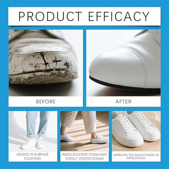No-Wash White Footwear Cleaner Cream with Sponge for Leather Shoes and Sneakers