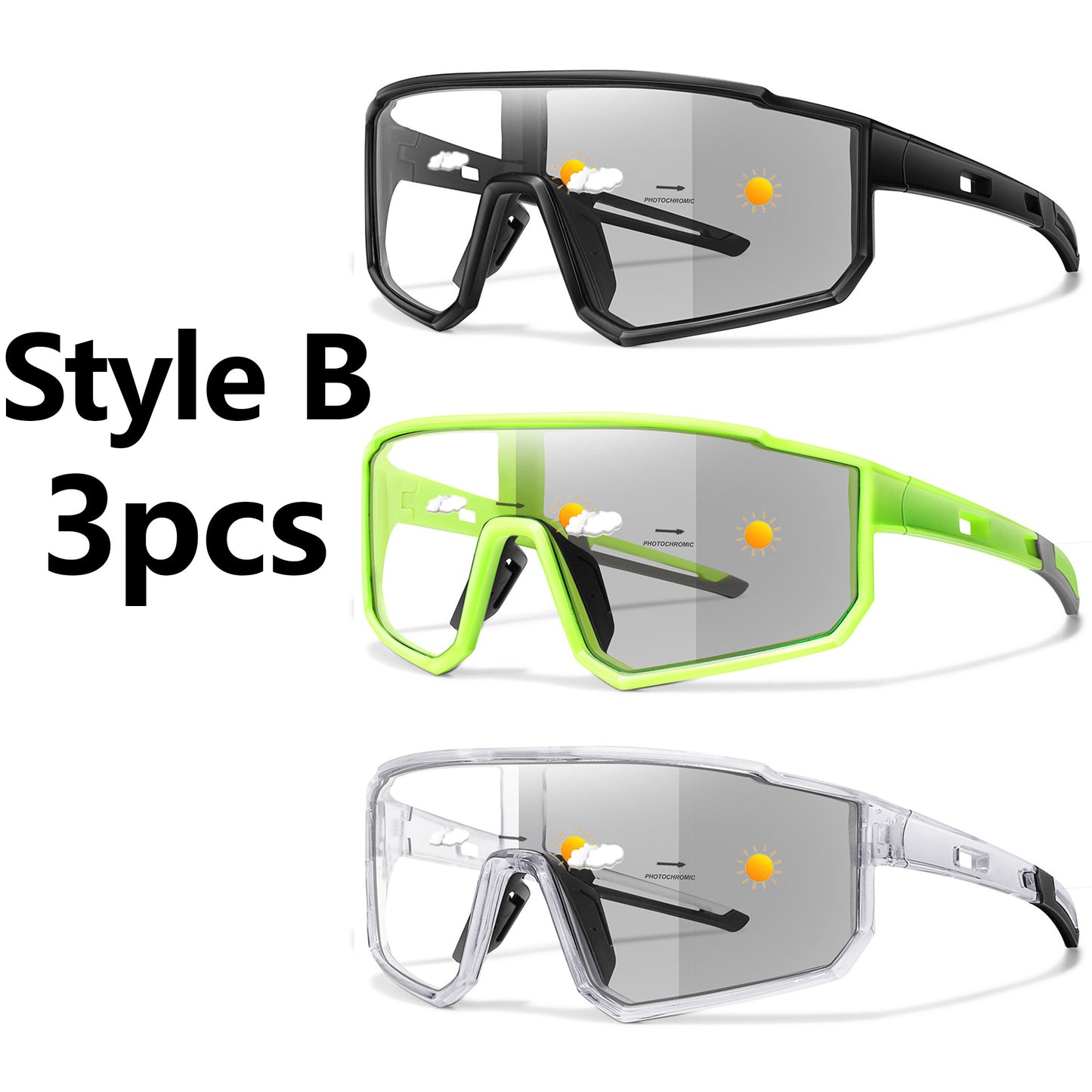 3 Packs Fashion Cycling Photochromic Sunglasses For Men Women