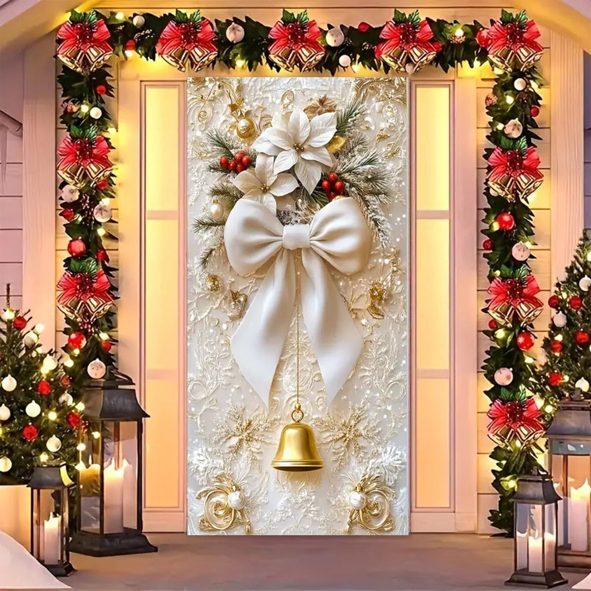 Christmas Door Decorations for Front Door, Fits Standard Door (90x200cm/35x79in)