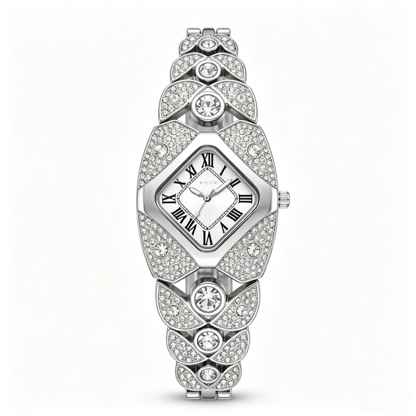 Elegant Women's Luxury Watch Rhombic Square Rhinestone Roman Numerals Dial Quartz Watch