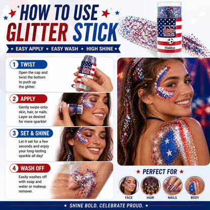 4th of July Glitter Stick Red, White & Blue Body & Hair Sparkle
