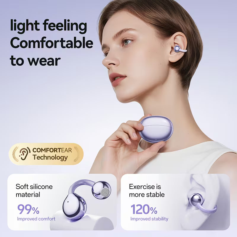 Wireless Earbuds, Clamp On Open Ear Headphones with Detachable Rhinestone Bowknot
