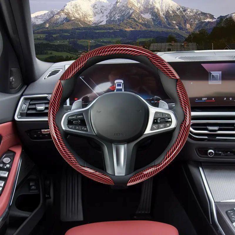 3Pcs Car Non-Slip Steering Wheel Protector, Universal 15 Inch, Carbon Fiber Design