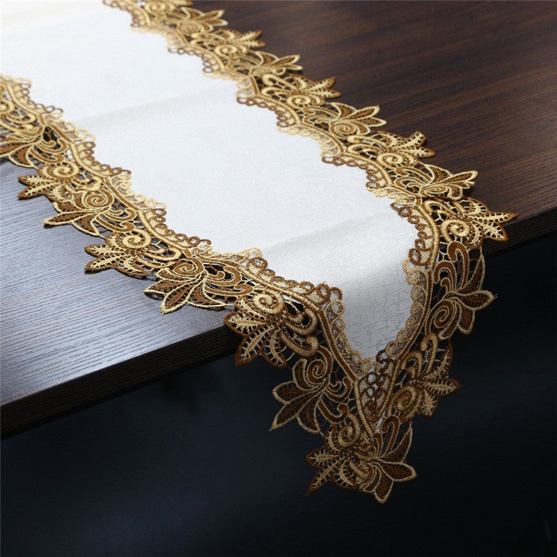 70 Inches Embroidery Lace Table Runner, Classic Jacquard Floral Dresser Scarf for Kitchen Dining Restaurant Party