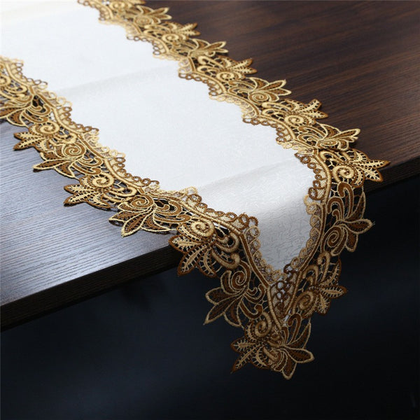 70 Inches Embroidery Lace Table Runner, Classic Jacquard Floral Dresser Scarf for Kitchen Dining Restaurant Party