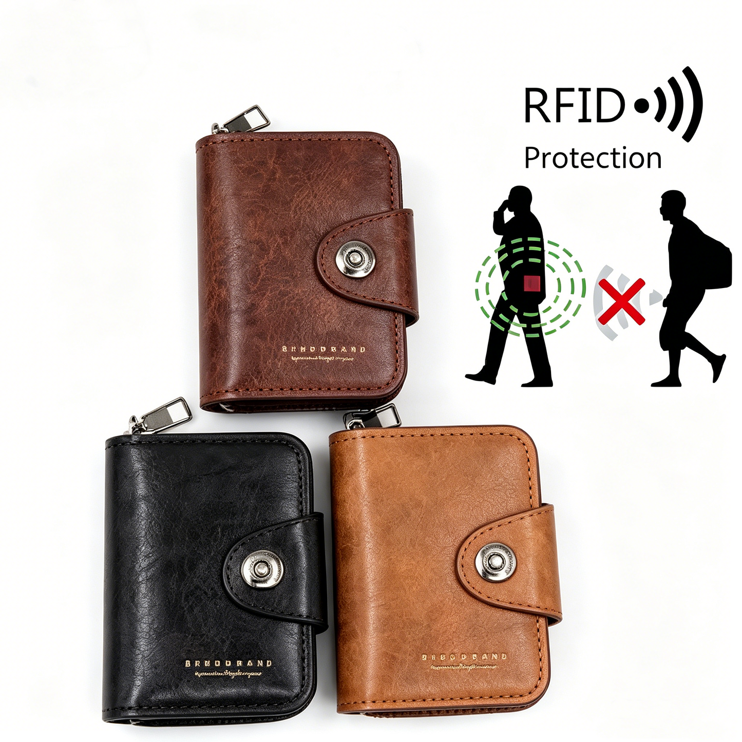 Men's Leather Bi-fold Wallet with Zippered Coin Pocket | Men's Small Vintage PU Wallet with Zipper