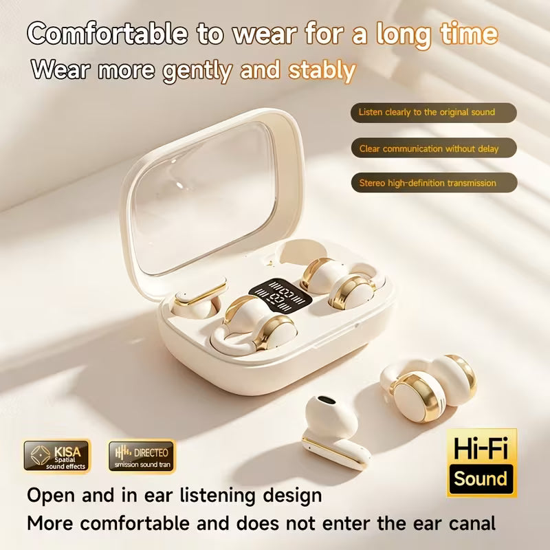 2-in-1 Ear Clip & Semi-In-Ear Wireless Headphones, 2026 Model with Digital Display Charging Case