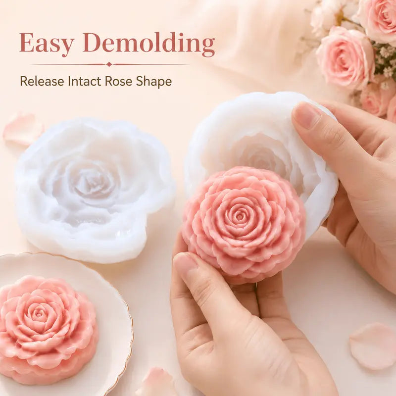 2PCS Food-Safe Anti-Adhesive Silicone Rose-Heart Mold Set