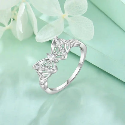 Butterfly Ring with 5A Cubic Zirconia Accent, Celtic Knot Design