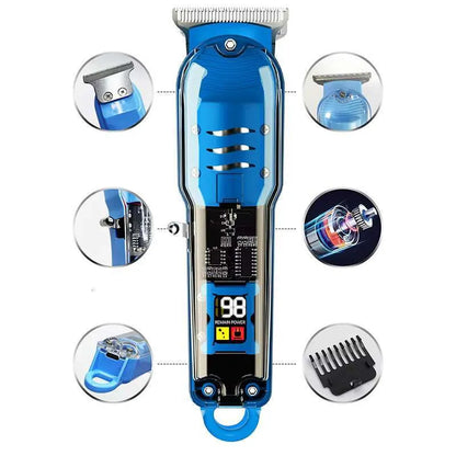 Transparent LCD Digital Display Hair Clipper Kit — Rechargeable Home Hair Trimmer