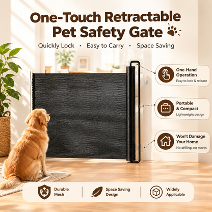 Retractable Stair Gate Safety Dog Gate Cat Door Barrier for Indoor Outdoor 40*125cm