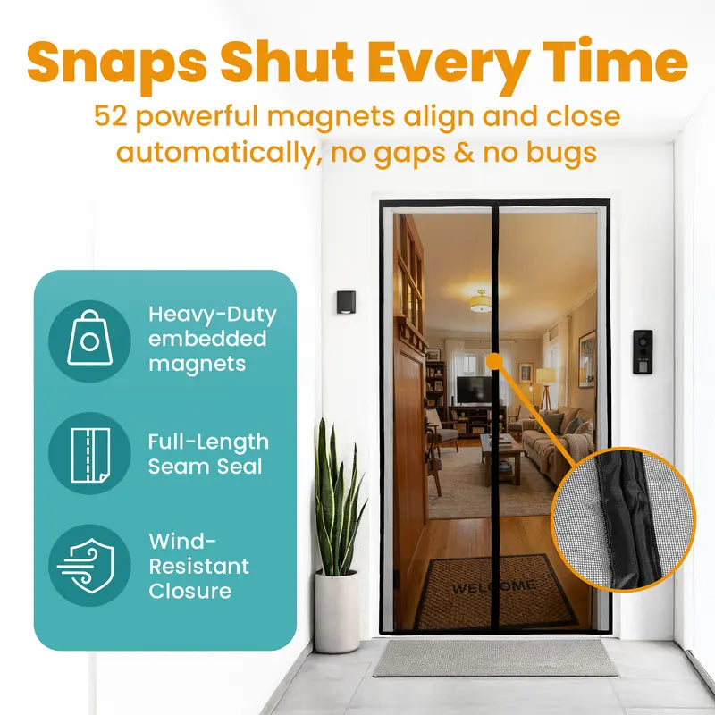 Magnetic Screen Door – Automatic Close, Keeps Bugs Out, Pet & Kid Friendly