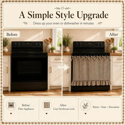 Christmas Curtains, Double-Sided Thick Fabric Gingham Plaid Stovetop Cover