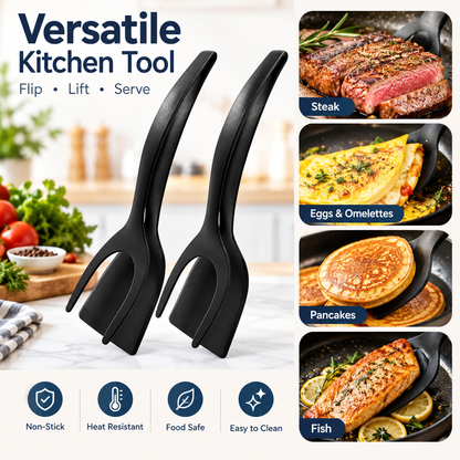 2 Pack 2 in 1 Grip and Flip Spatula Tongs