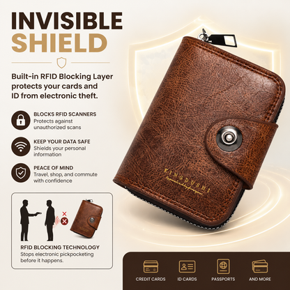 Men's Leather Bi-fold Wallet with Zippered Coin Pocket | Men's Small Vintage PU Wallet with Zipper