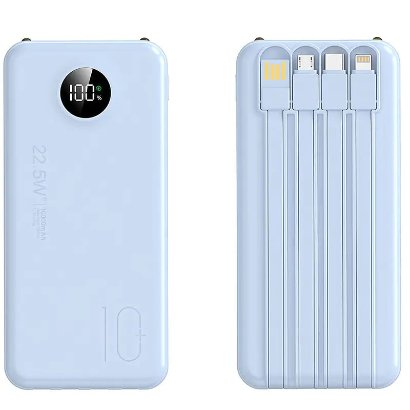 10000mAh Compact Portable Power Bank Charger - 22.5W Fast Charging Battery Power Bank with Built-in Cables